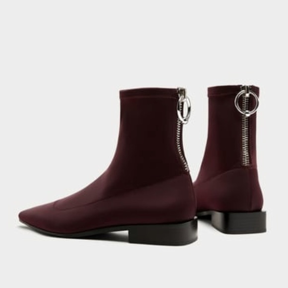 burgundy flat ankle boots